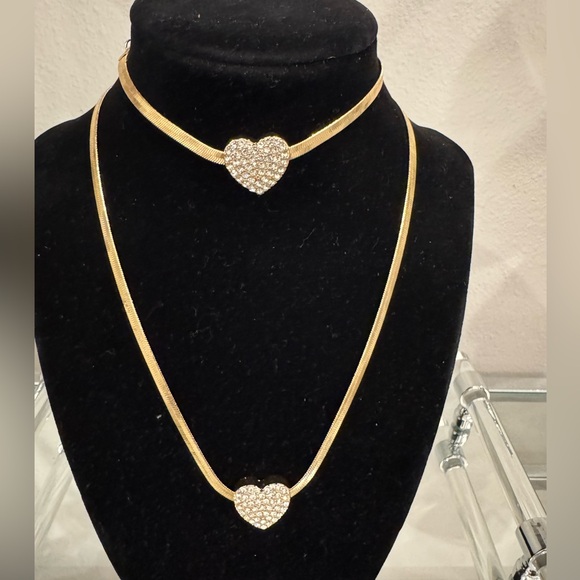 New Gold Plated Heart Necklace and Bracelet - Picture 1 of 2